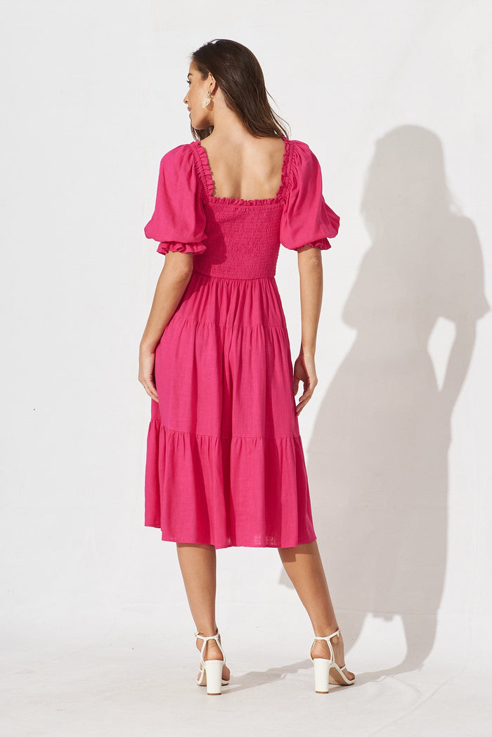 Leeds Midi Dress In Pink Linen Blend - back