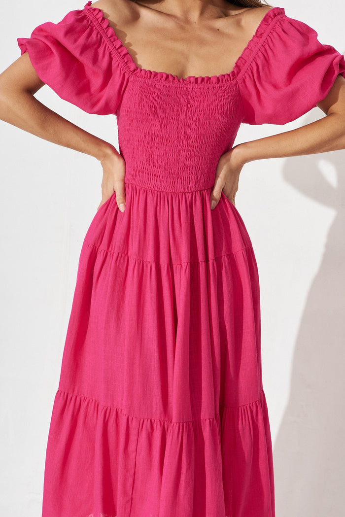 Leeds Midi Dress In Pink Linen Blend - detail