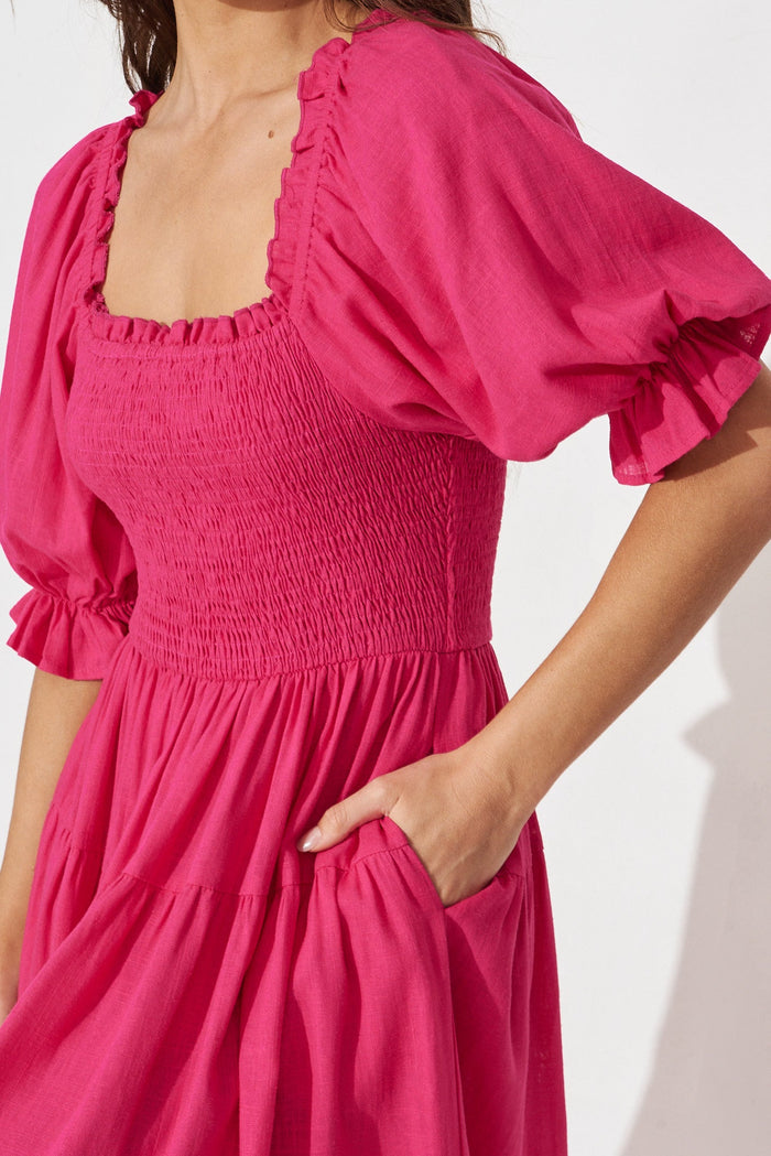 Leeds Midi Dress In Pink Linen Blend - detail
