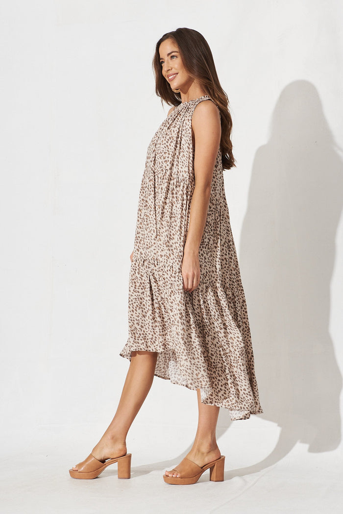 Sheffield Midi Dress In Brown Leopard - side