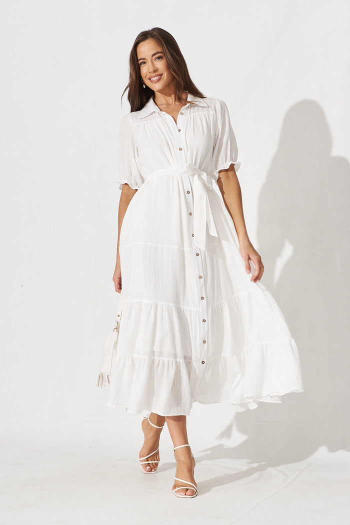 Coventry Maxi Shirt Dress In White - full length