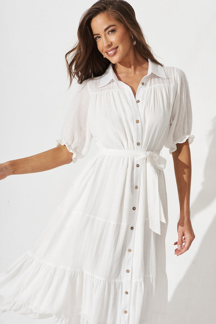 Coventry Maxi Shirt Dress In White - front