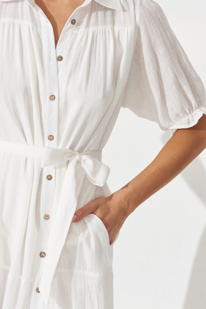 Coventry Maxi Shirt Dress In White - detail
