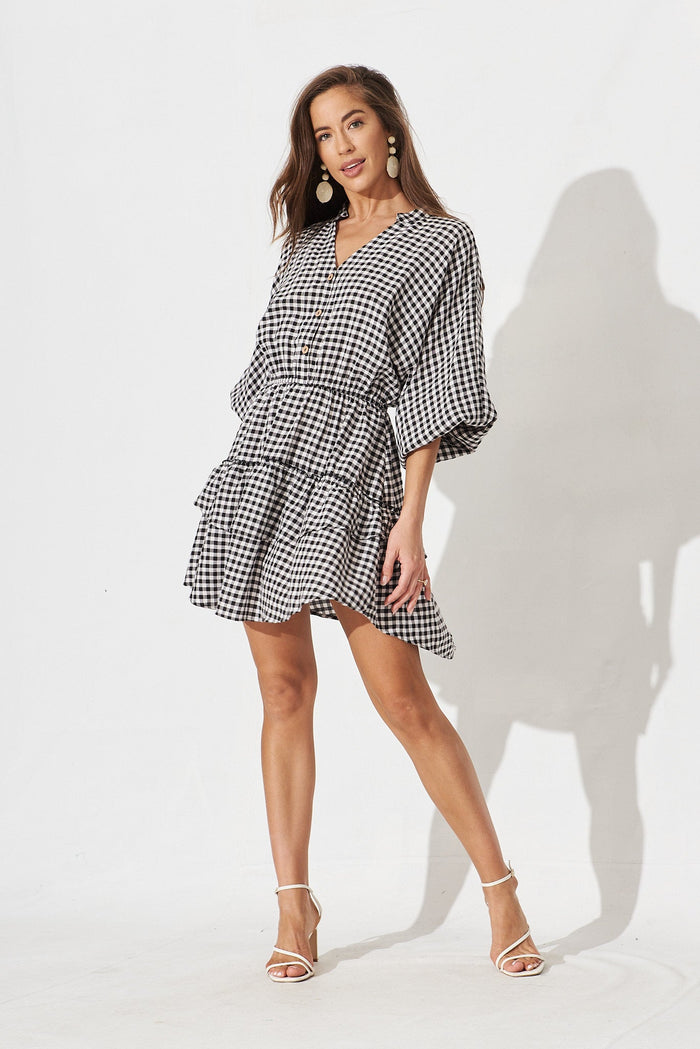 Elysse Dress In Black And White Gingham - full length