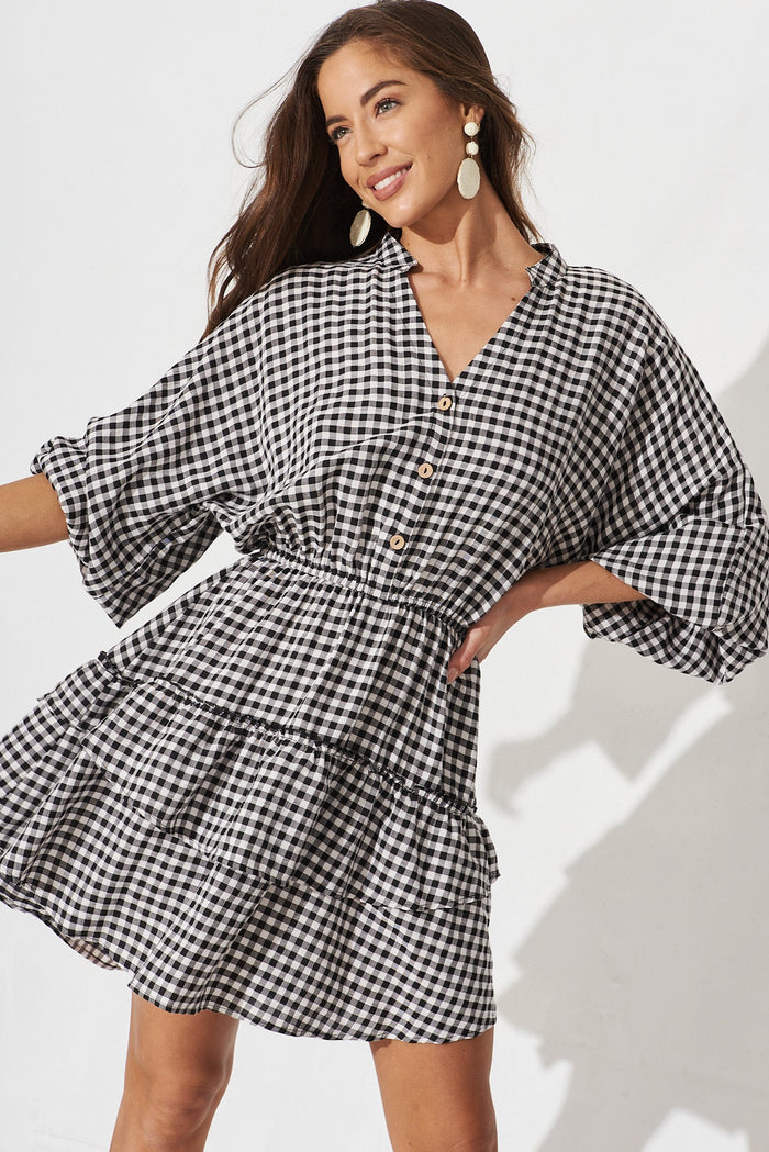 Elysse Dress In Black And White Gingham - front