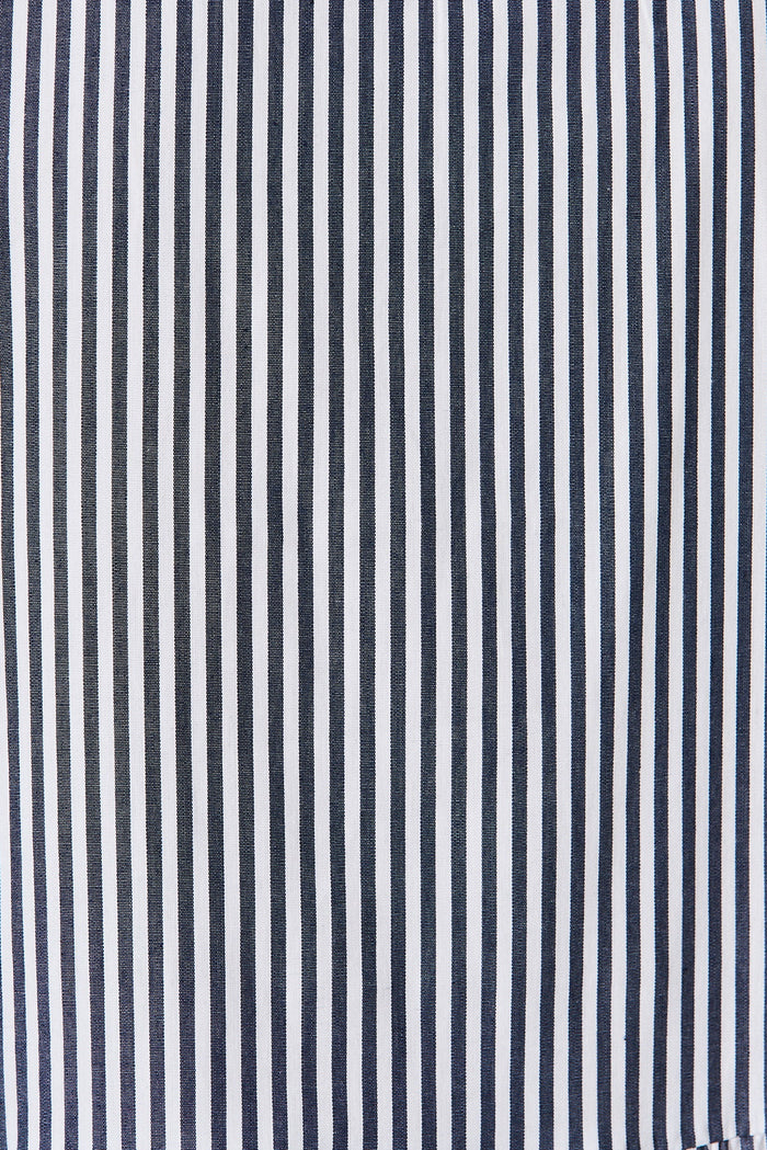 Sassari Midi Smock Dress In White With Black Stripe Cotton - fabric