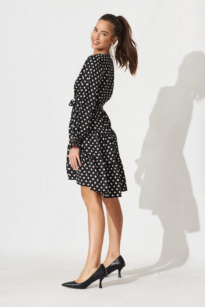 Jesta Midi Dress In Black With White Spot Satin - side