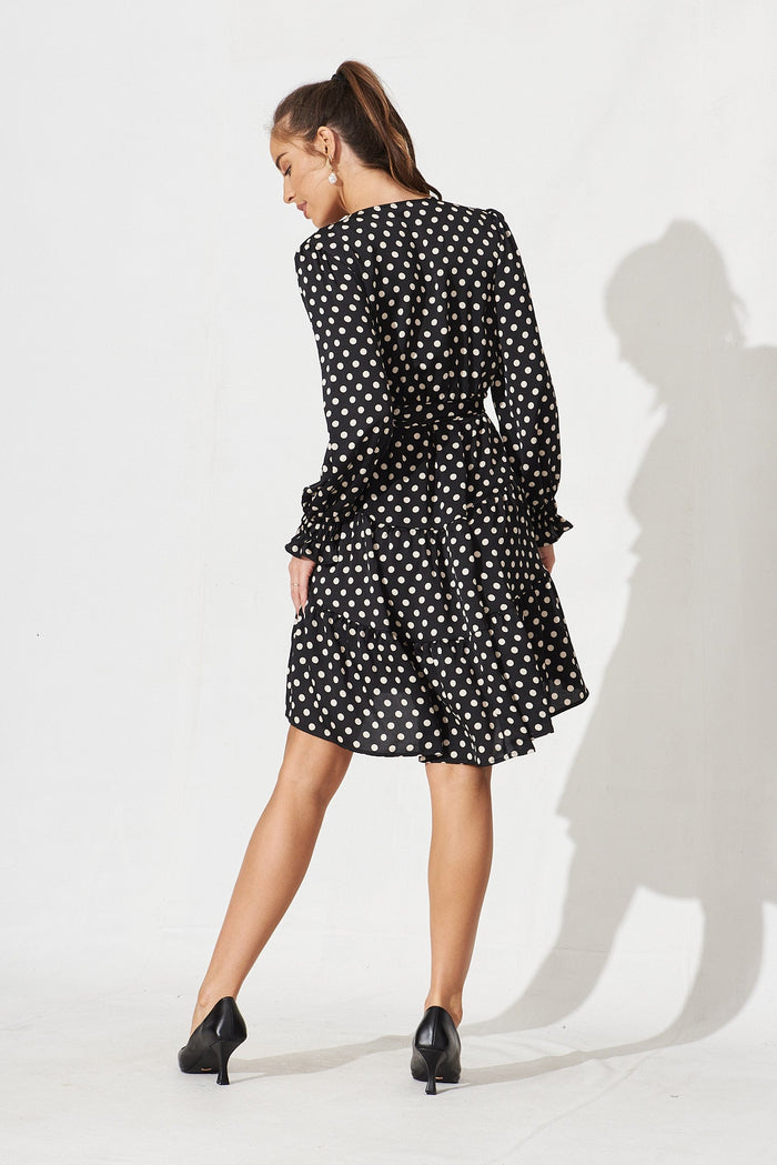Jesta Midi Dress In Black With White Spot Satin - back