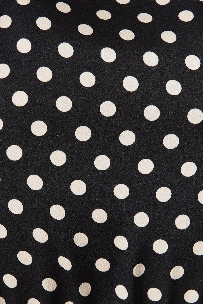 Jesta Midi Dress In Black With White Spot Satin - fabric
