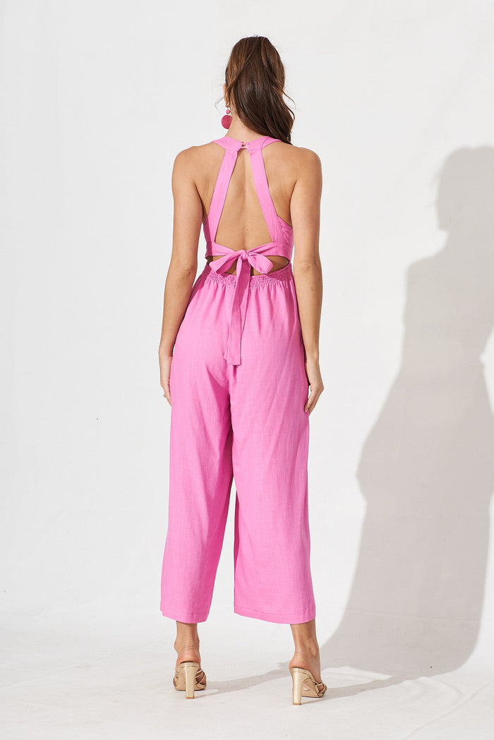 Vallo Jumpsuit In Pink Linen Blend - back