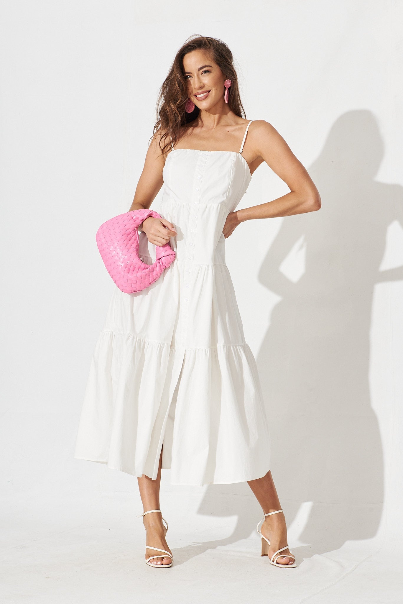 Avellino Midi Dress In White Cotton - full length