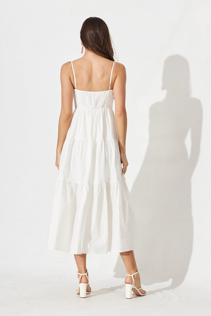 Avellino Midi Dress In White Cotton - back