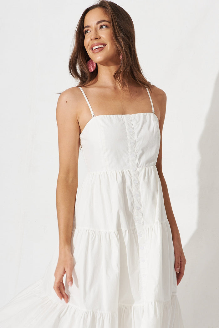 Avellino Midi Dress In White Cotton - front