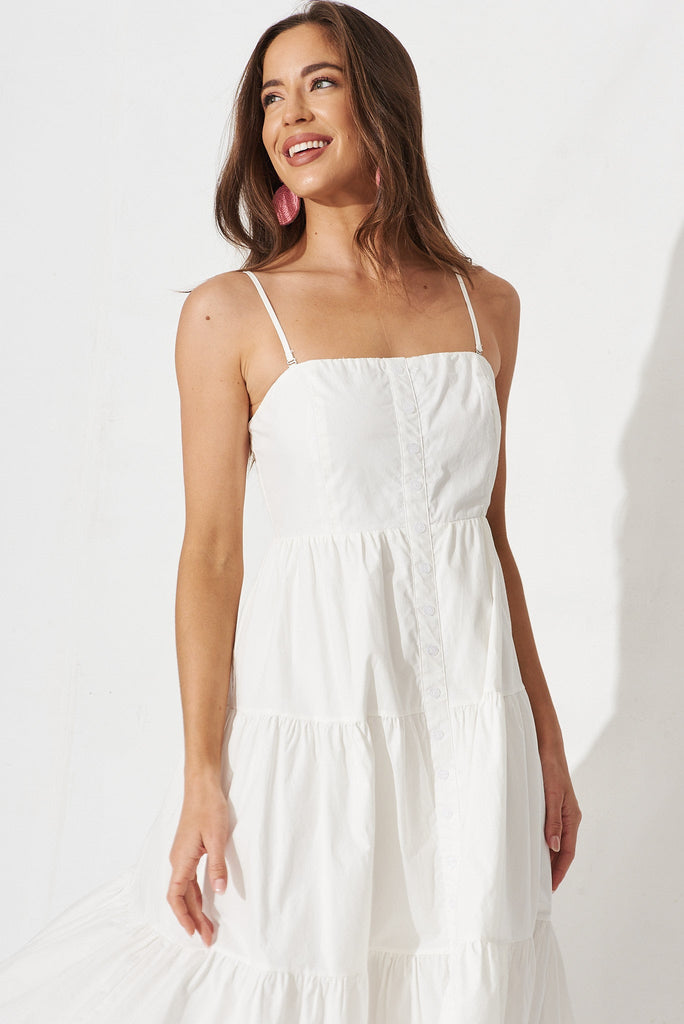 Avellino Midi Dress In White Cotton - front