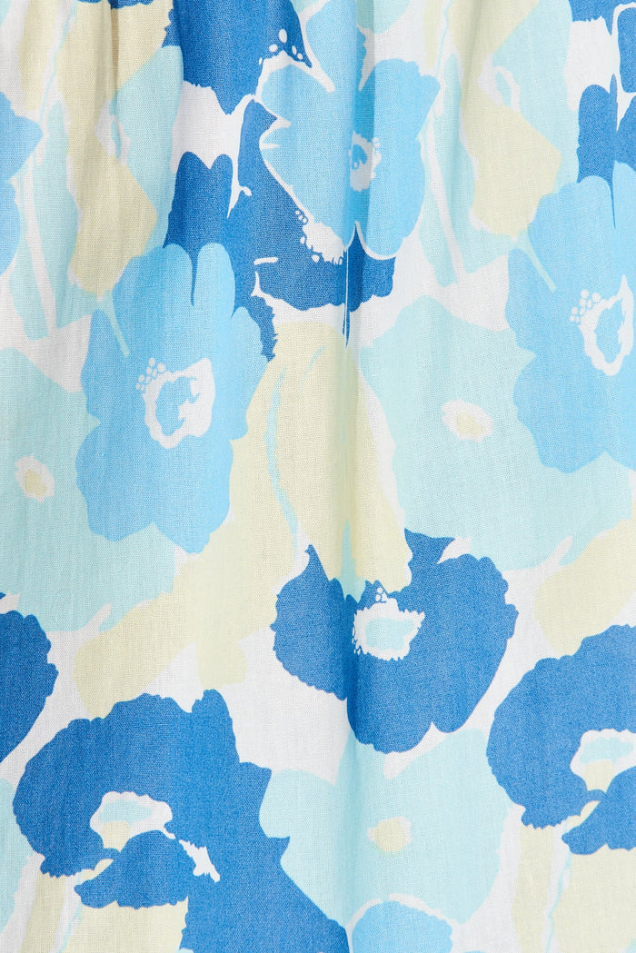 Avellino Midi Dress In White With Blue Floral - fabric