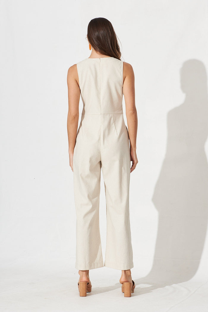 Pomezia Jumpsuit In Beige Linen - back