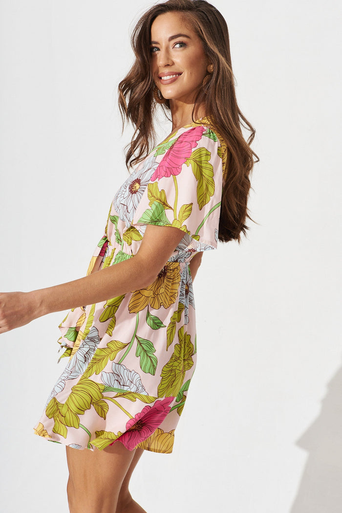 Matera Dress In Pink With Yellow Floral - side
