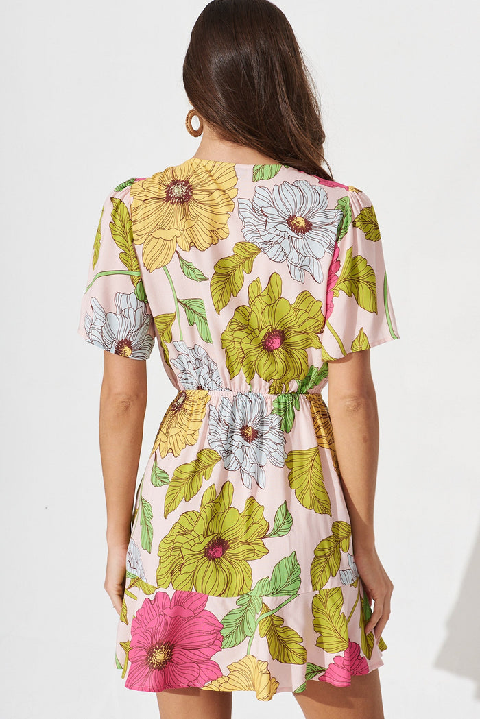 Matera Dress In Pink With Yellow Floral - back