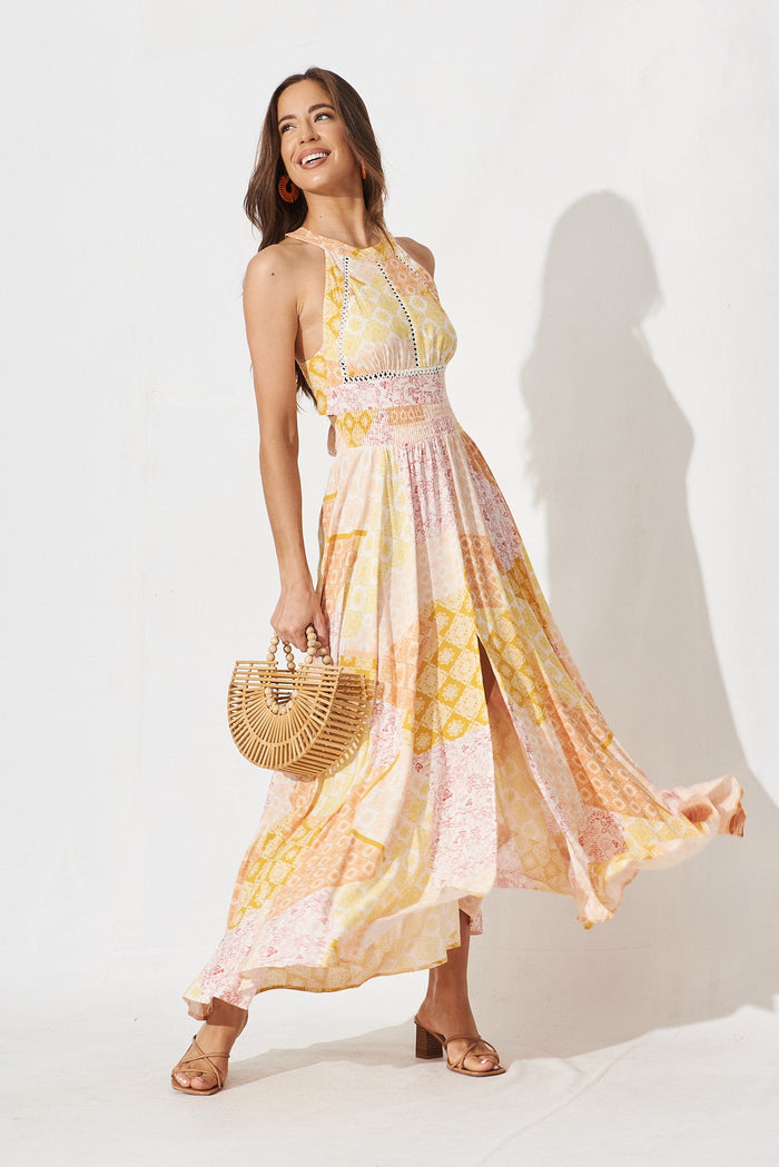 Arianne Maxi Dress In Orange With Yellow Multi - St Frock (Dev)