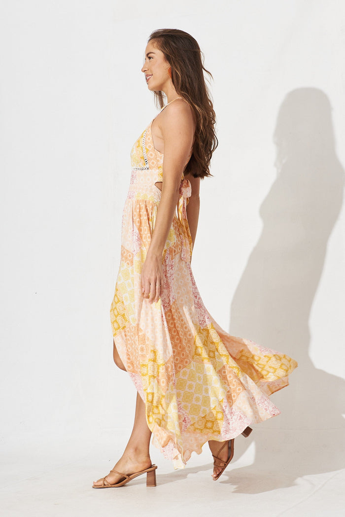 Arianne Maxi Dress In Orange With Yellow Multi - St Frock (Dev)