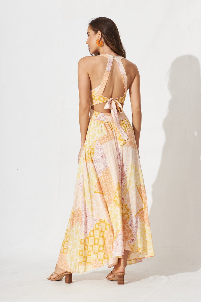 Arianne Maxi Dress In Orange With Yellow Multi - St Frock (Dev)