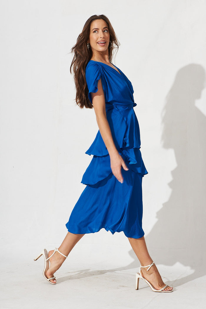 Fenwick Midi Dress In Blue Satin - side