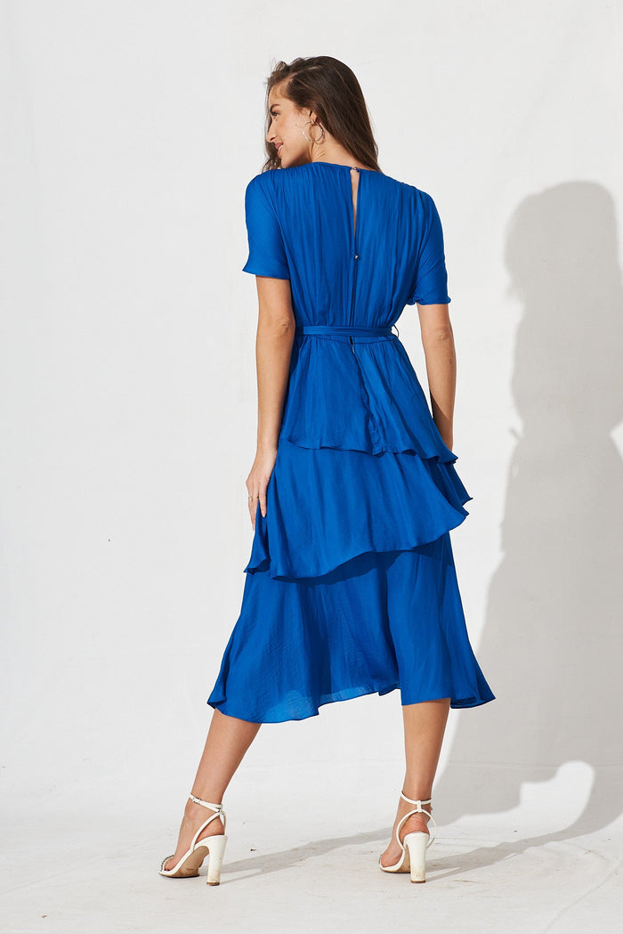 Fenwick Midi Dress In Blue Satin - back