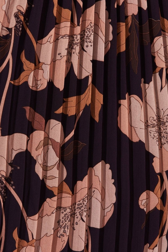 Cherla Midi Dress In Navy Blush Floral Chiffon - St Frock (Dev)
