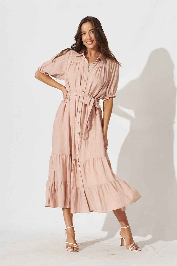 Coventry Maxi Shirt Dress In Beige - full length