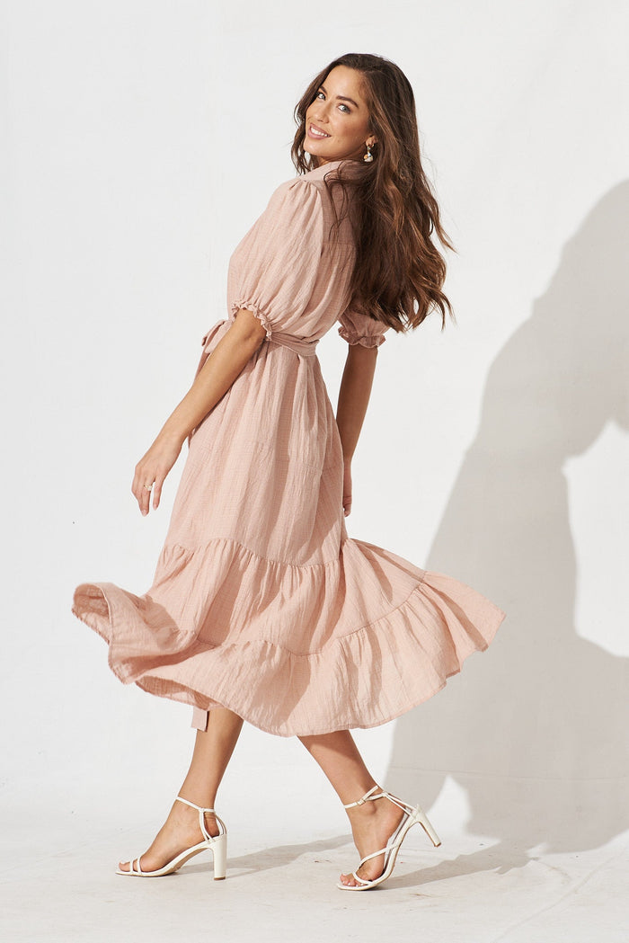 Coventry Maxi Shirt Dress In Beige - side