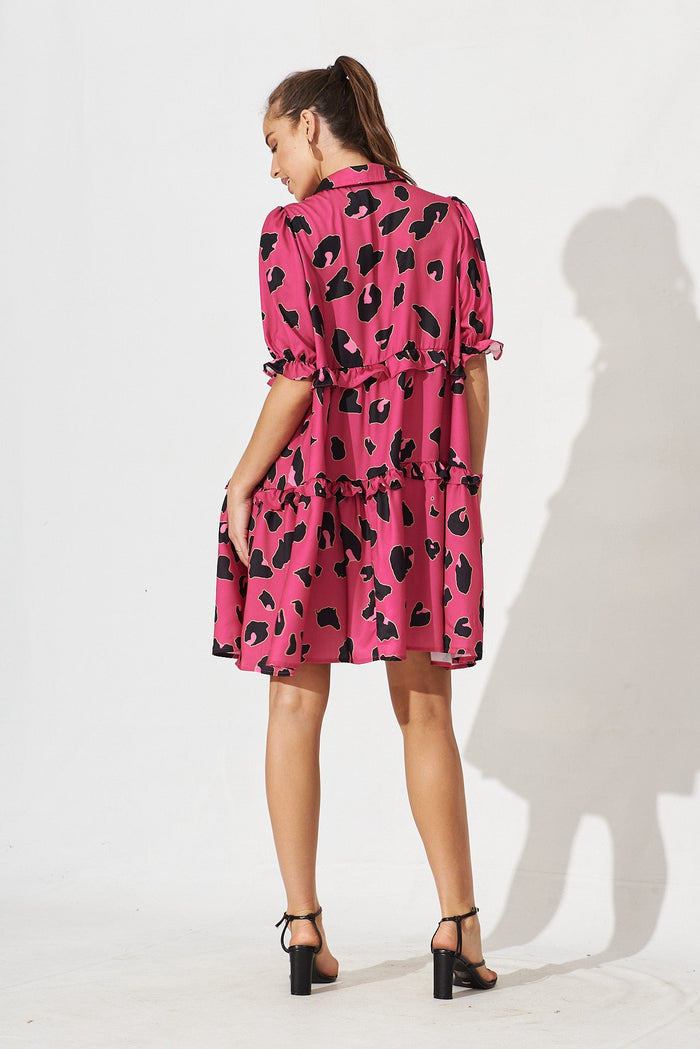 Salisbury Dress In Pink With Black Leopard Print - back