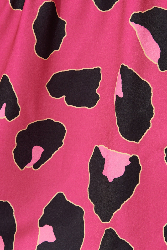 Salisbury Dress In Pink With Black Leopard Print - fabric