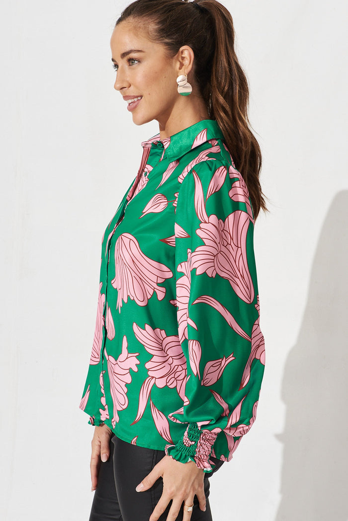 Peterborough Shirt In Green With Pink Floral - side