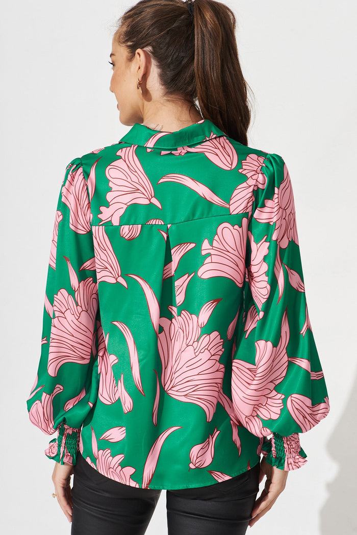 Peterborough Shirt In Green With Pink Floral - back