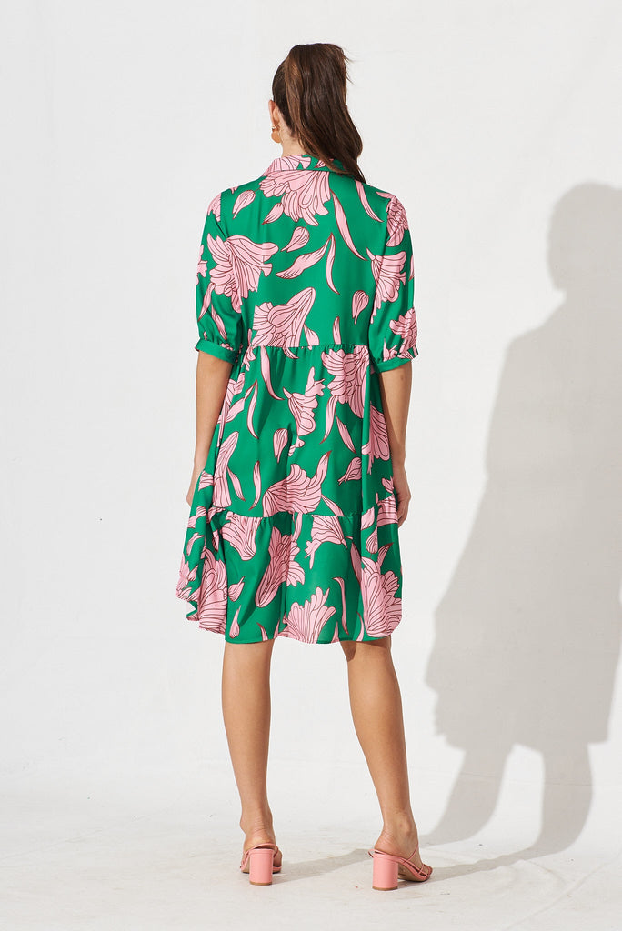 Tamira Smock Dress In Green With Pink Floral - back