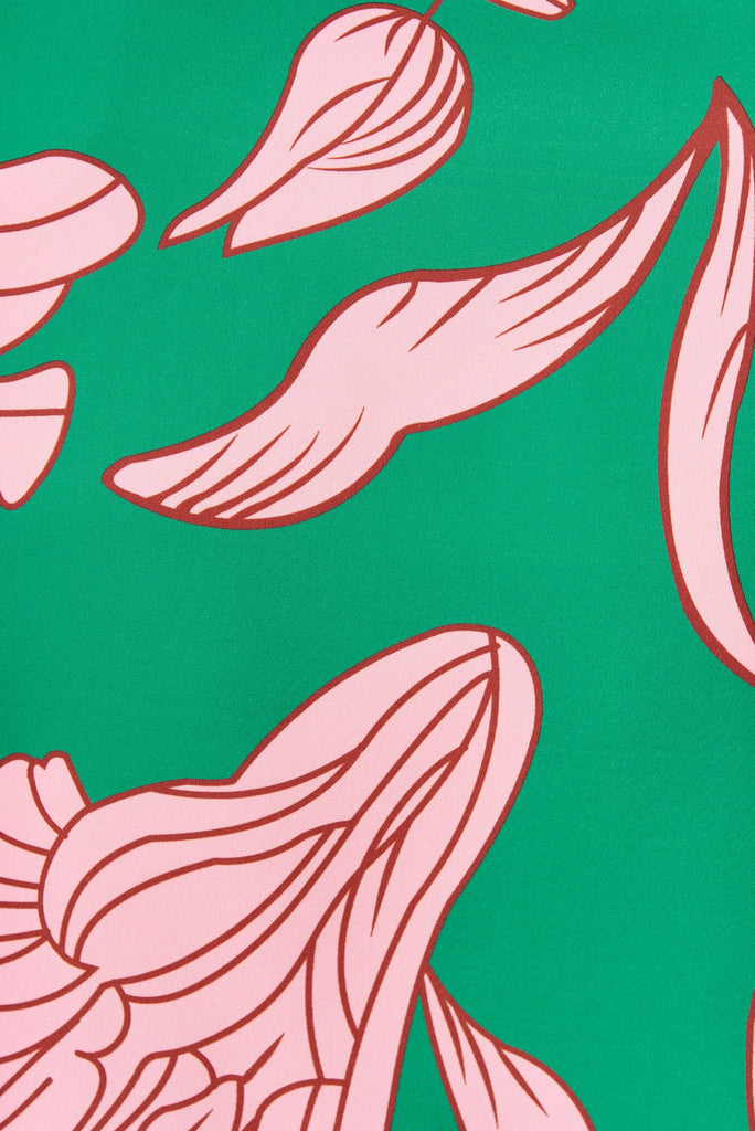 Tamira Smock Dress In Green With Pink Floral - fabric