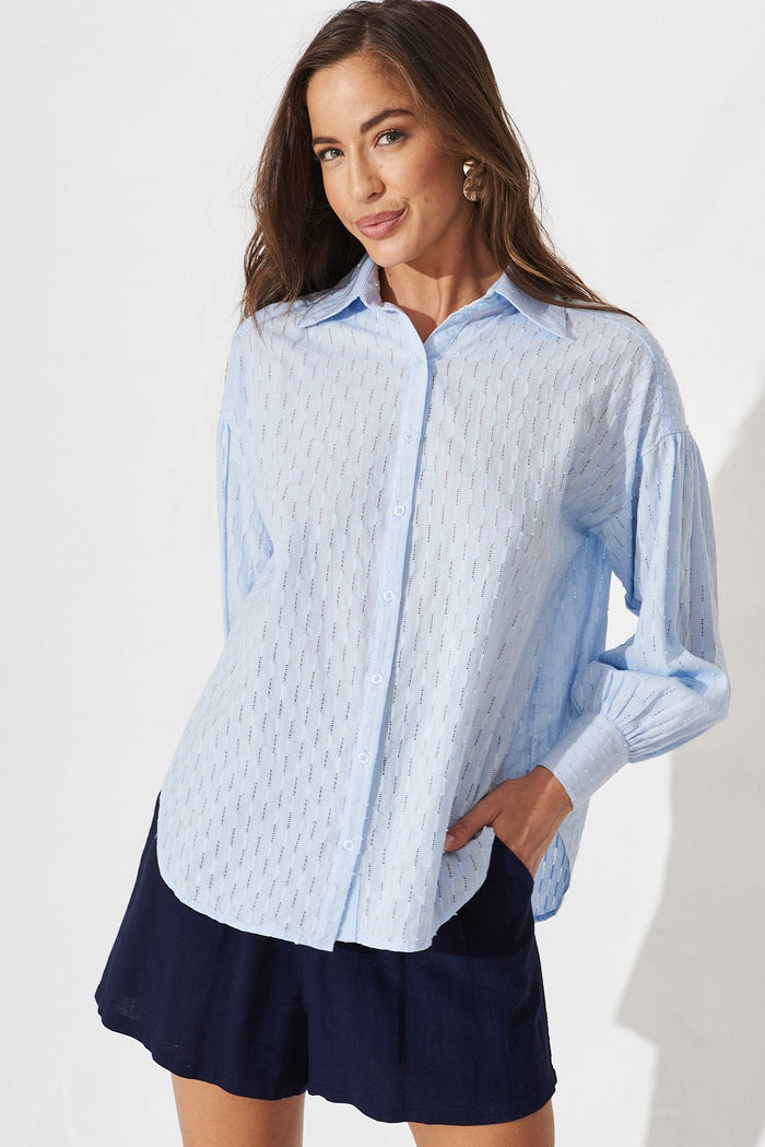Afragola Shirt In Light Blue Cotton - front