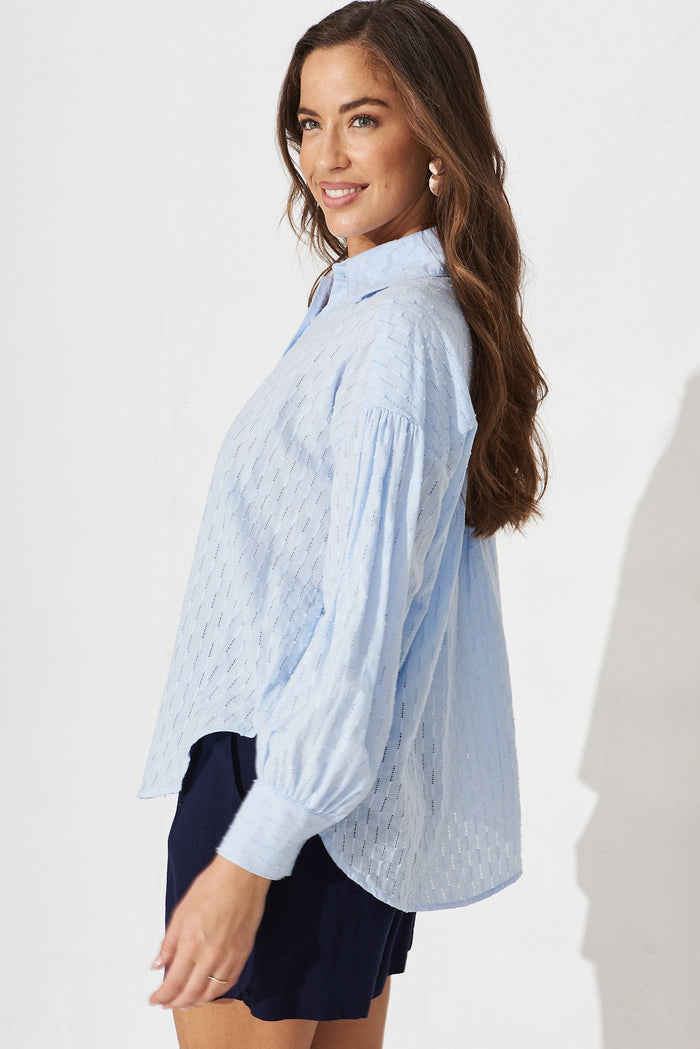 Afragola Shirt In Light Blue Cotton - side