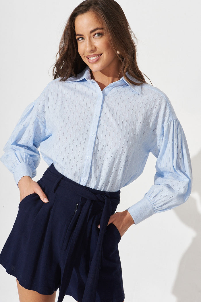 Afragola Shirt In Light Blue Cotton - front