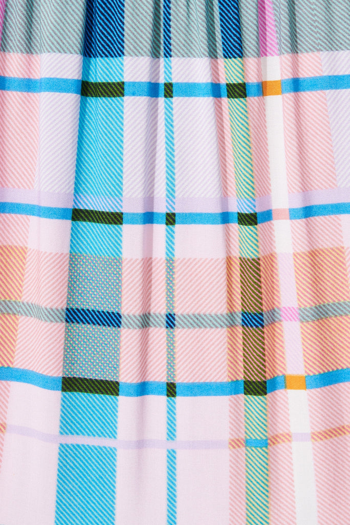 Marano Maxi Dress In Blue With Orange Multi Check - fabric