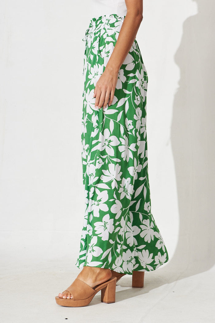 Mariah Pants In Green With White Floral - side