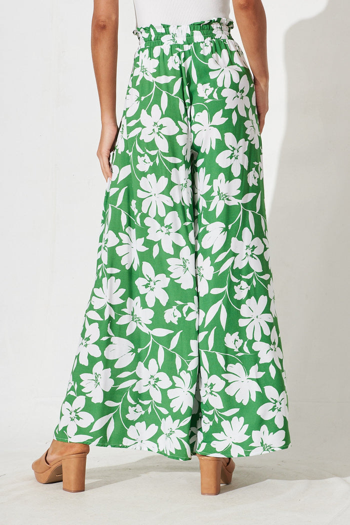Mariah Pants In Green With White Floral - back