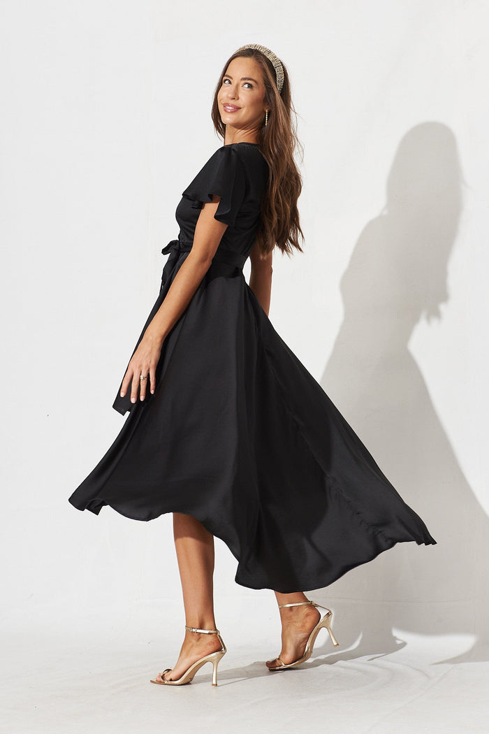 Marilou Maxi Dress In Black Satin - side