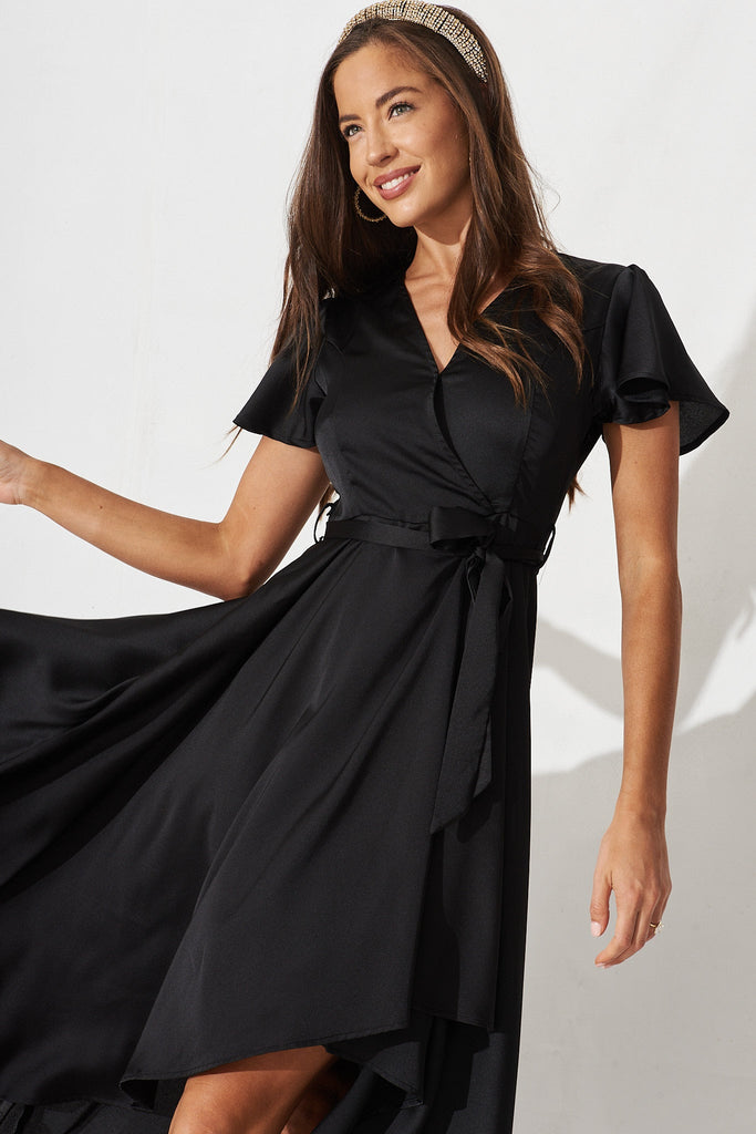 Marilou Maxi Dress In Black Satin - front