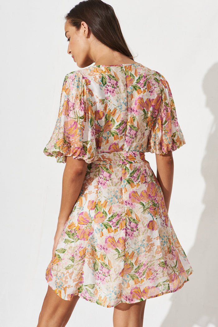 Georgia Dress In Beige With Tangerine Floral - back
