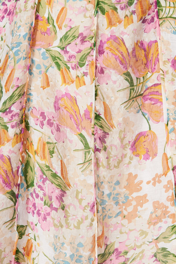 Georgia Dress In Beige With Tangerine Floral - fabric
