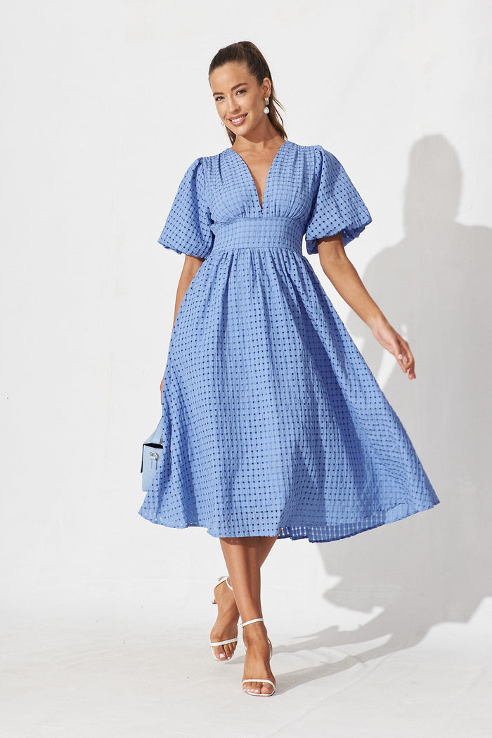 Amankila Midi Dress In Blue Organza - full length