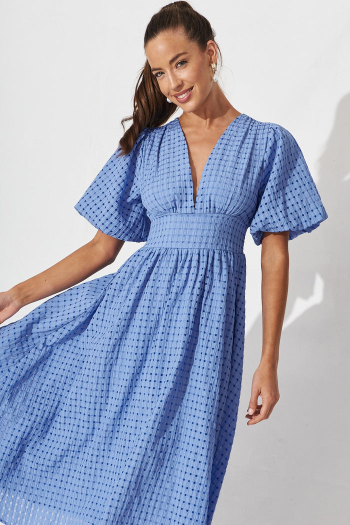 Amankila Midi Dress In Blue Organza - front