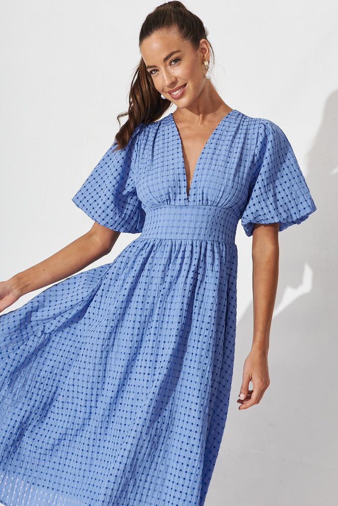 Amankila Midi Dress In Blue Organza - front