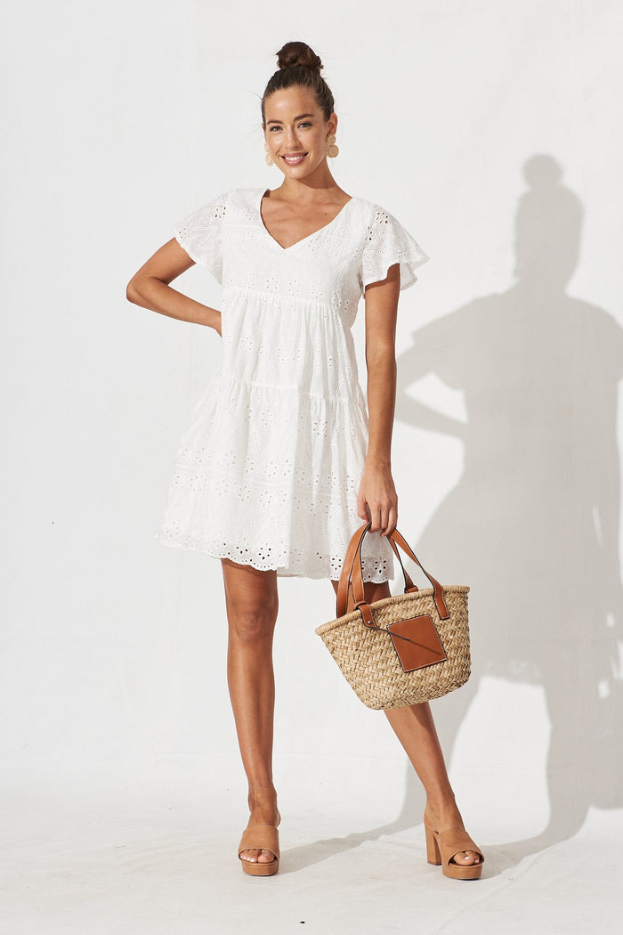 Lawson Dress In White Cotton Broderie - full length